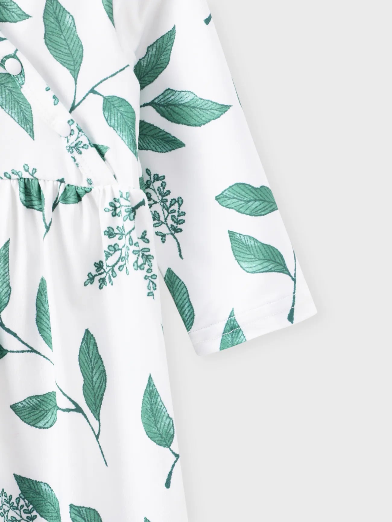 Leaves Print Baby Girl All Over Long-sleeve Snap-up Jumpsuit