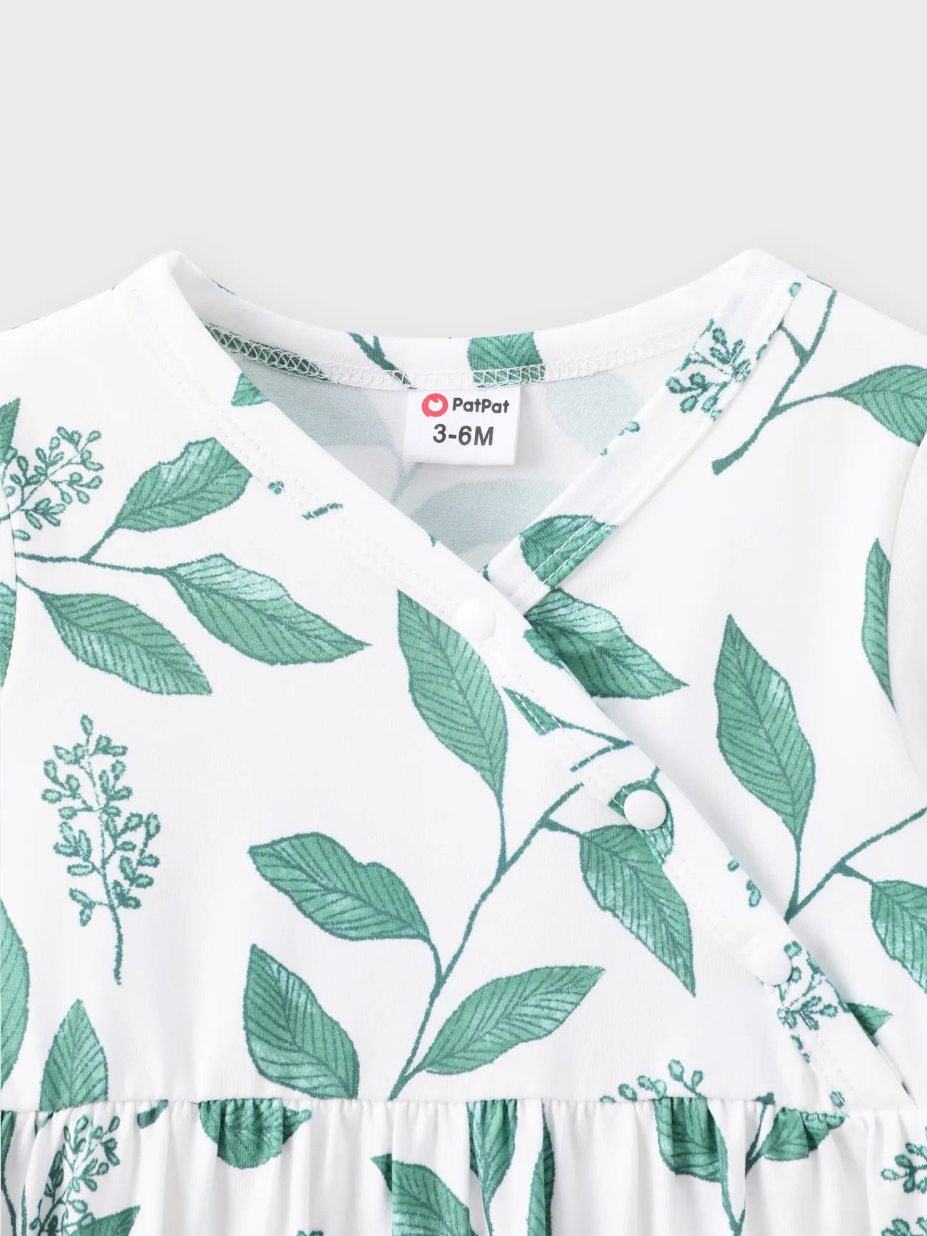 Leaves Print Baby Girl All Over Long-sleeve Snap-up Jumpsuit