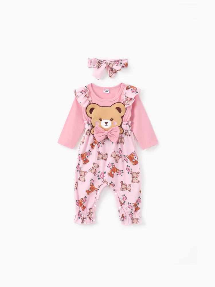 Bear Style Embroidered Floral Jumpsuit Pink
