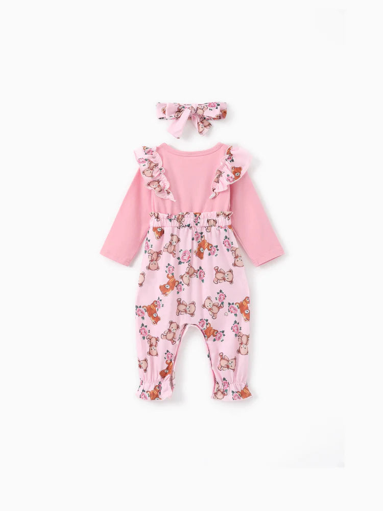 Bear Style Embroidered Floral Jumpsuit Pink