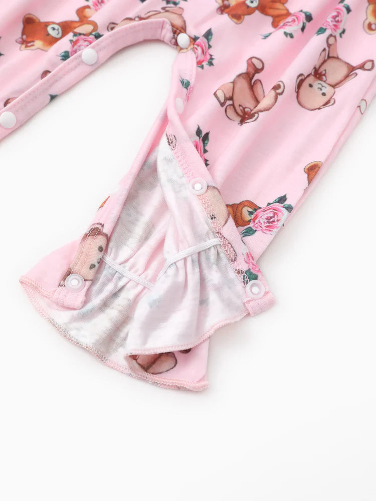 Bear Style Embroidered Floral Jumpsuit Pink