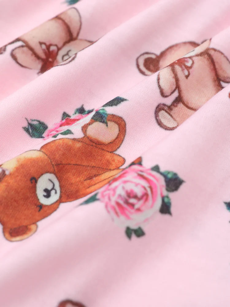 Bear Style Embroidered Floral Jumpsuit Pink