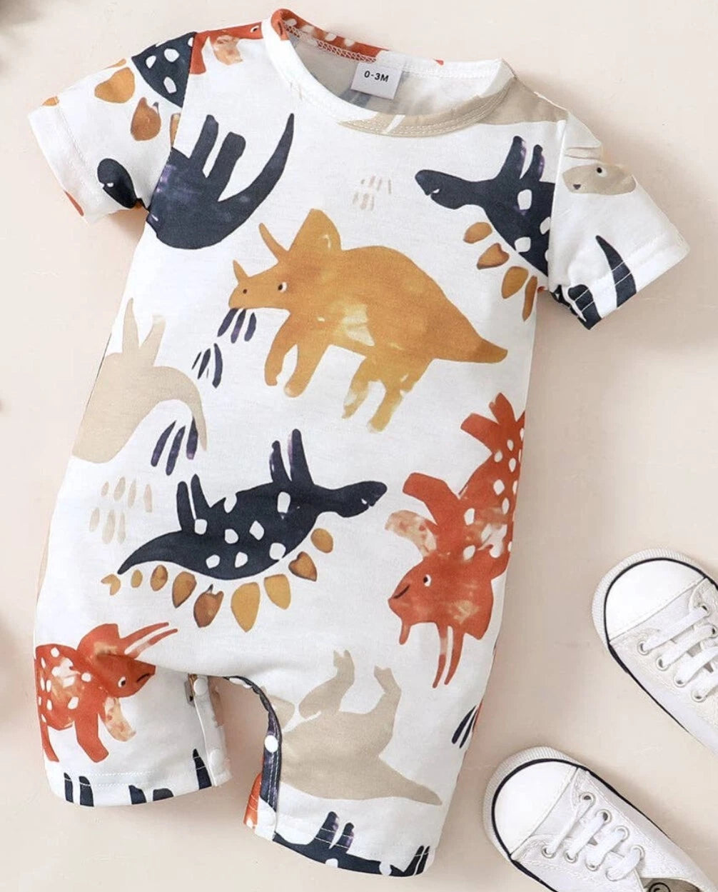 Baby Boy Cartoon dino print Short-sleeve Tank Romper