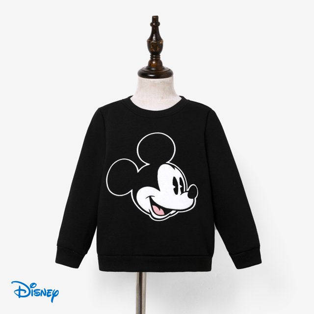 Kids Black Crewneck Sweatshirt with Classic Mickey Mouse Graphic
