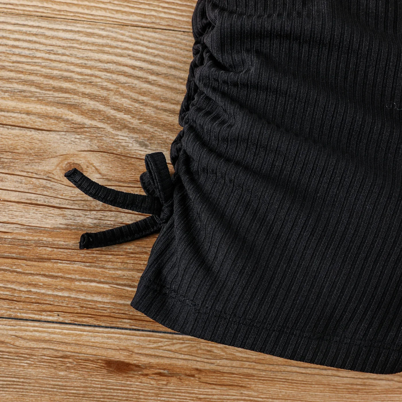 Girl Letter Print Drawstring Ruched Side Ribbed Cami Romper