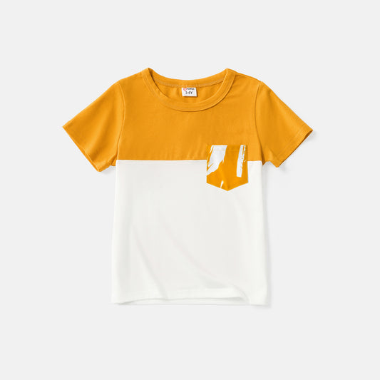 Cotton Short-sleeve Colorblock T-shirt