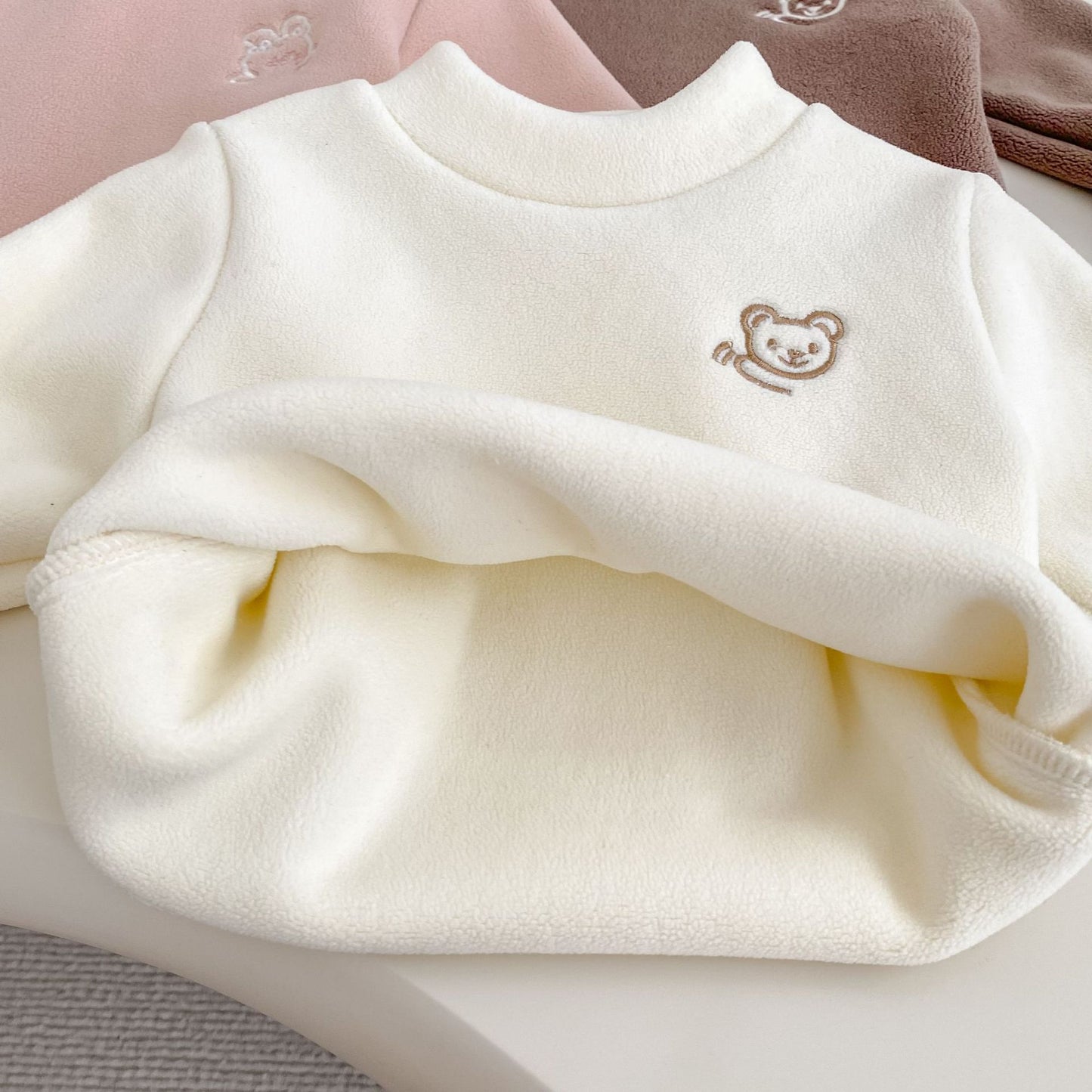 Kids Brown Fleece Turtleneck TopSoft Thermal Long Sleeve Winter Shirt