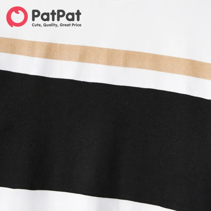 Men’s White Crewneck Sweatshirt with Black & Tan Horizontal Stripes