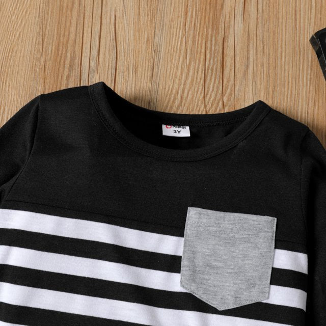 Toddler Boy Stripe Splice Chest Pocket Decor Long-sleeve Tee for boy