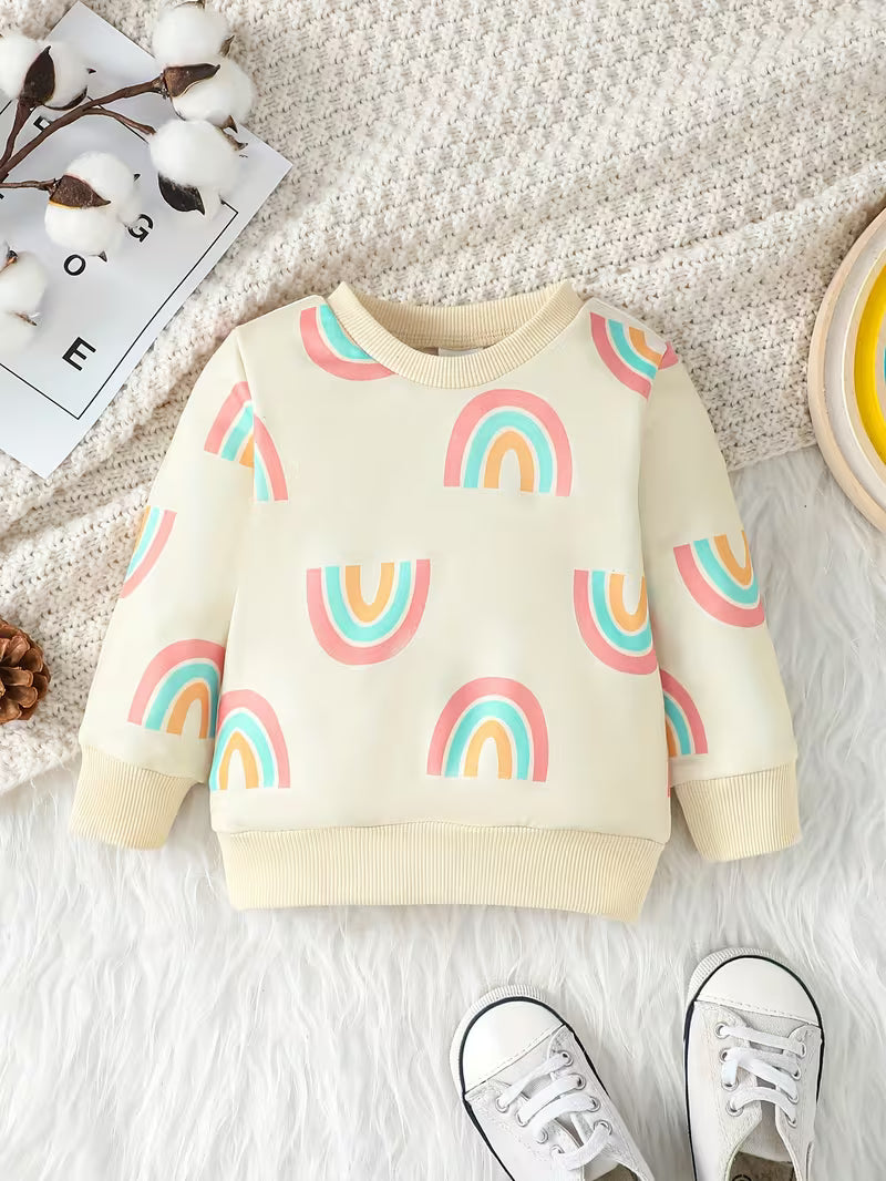 Casual Sweatshirt with Round Neck and Rainbow Print for Girl