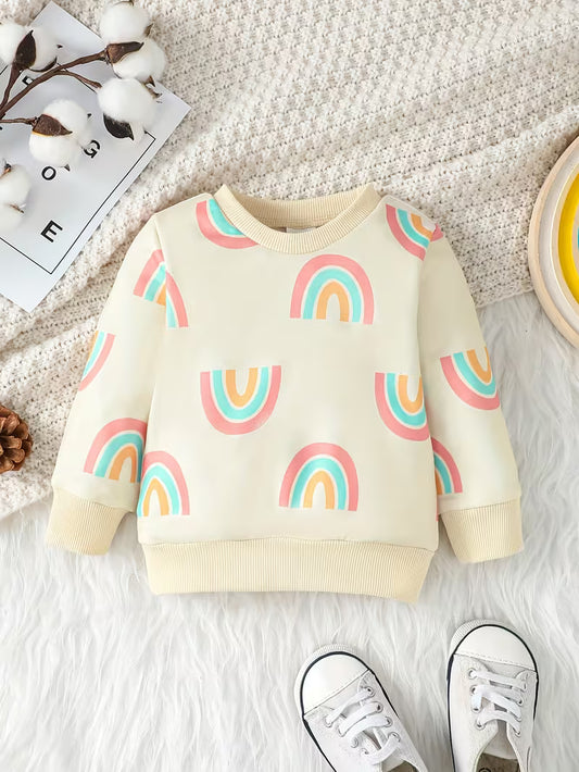 Casual Sweatshirt with Round Neck and Rainbow Print for Girl