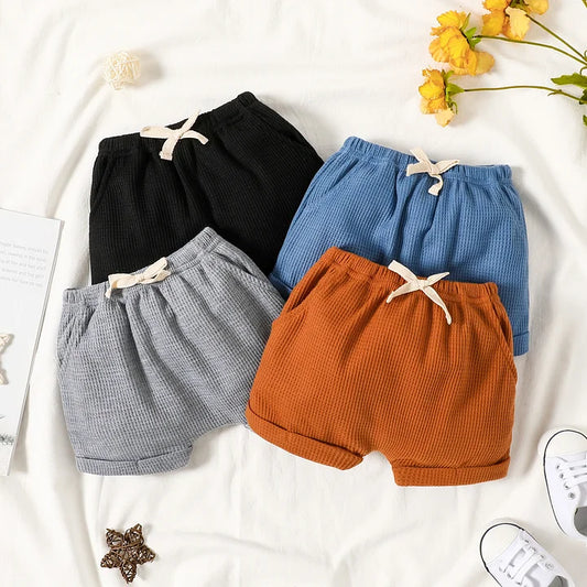 Baby Boy Solid Waffle Elasticized Waist Shorts with Pockets