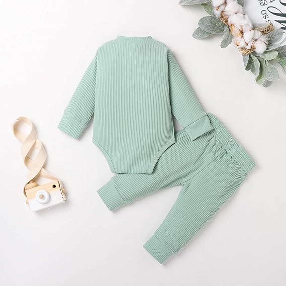 Long Sleeve Solid Color 2 Piece set Light green-S