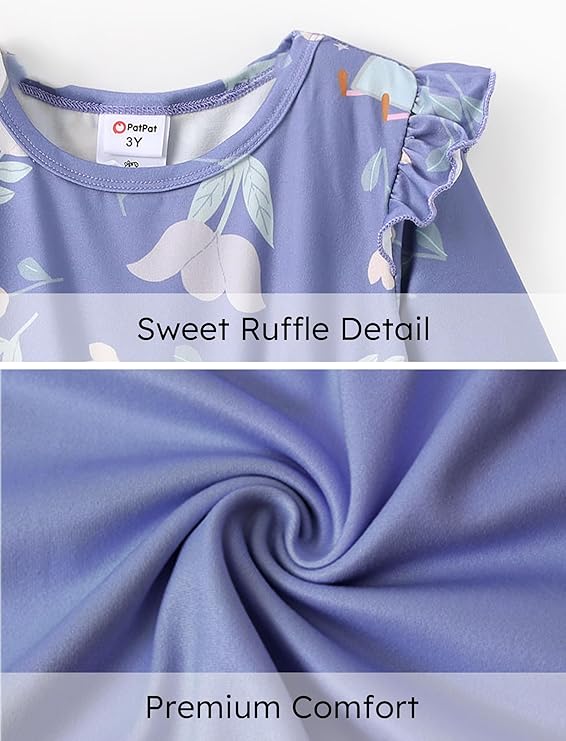 Dress Toddler Girls Dresses Ruffle Long Sleeve Floral Figure Print Fall Casual Dress Pink for Birthday Party