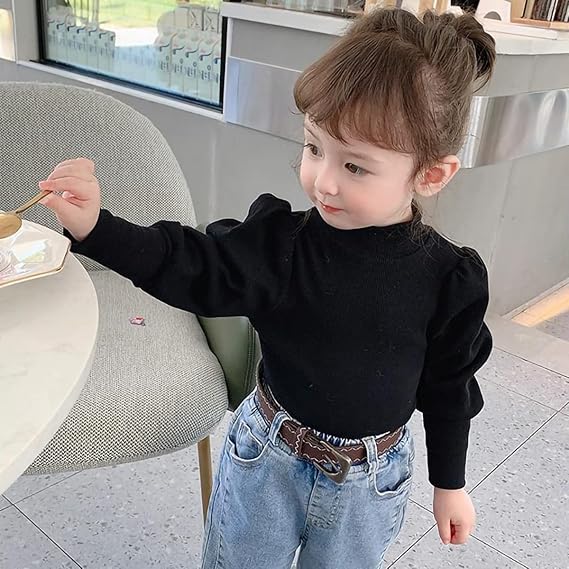 Toddler Baby Girl Basic Solid Turtleneck T-Shirt Blouse Top Kid Puff Long Sleeve Pullover Girl
