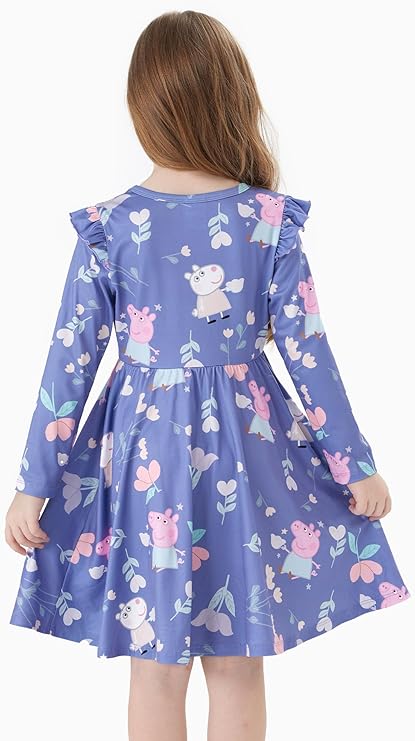 Dress Toddler Girls Dresses Ruffle Long Sleeve Floral Figure Print Fall Casual Dress Pink for Birthday Party