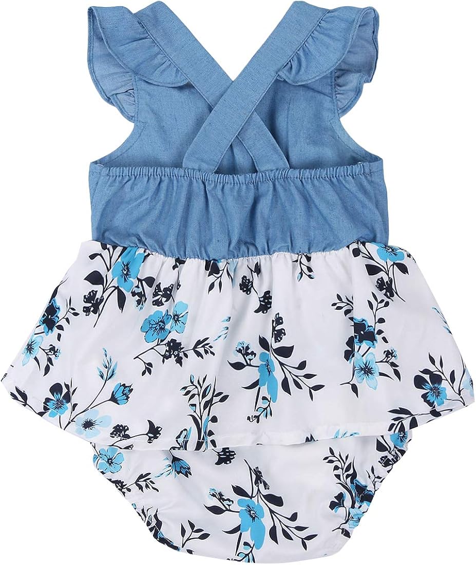 Baby girl front floral ruffle trim romper