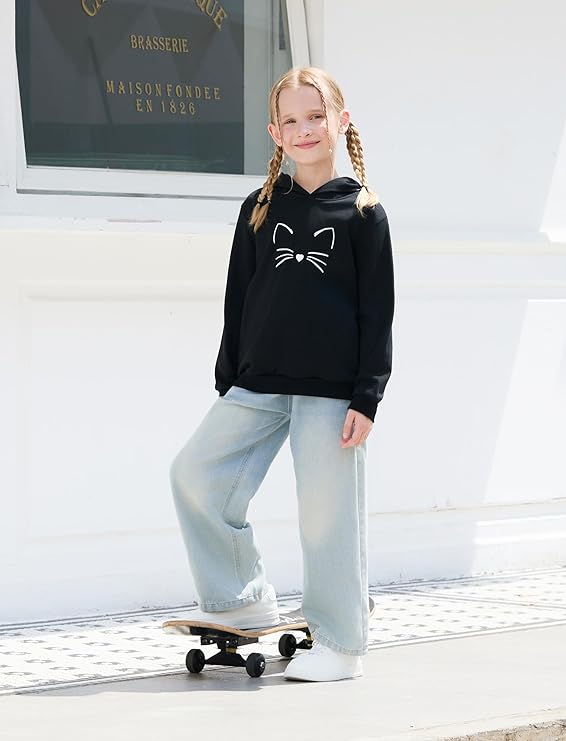 Girls Graphic Hoodies Long Sleeve Cartoon Print Pullover Hooded Sweatshirt Cute Casual Tops for Girl