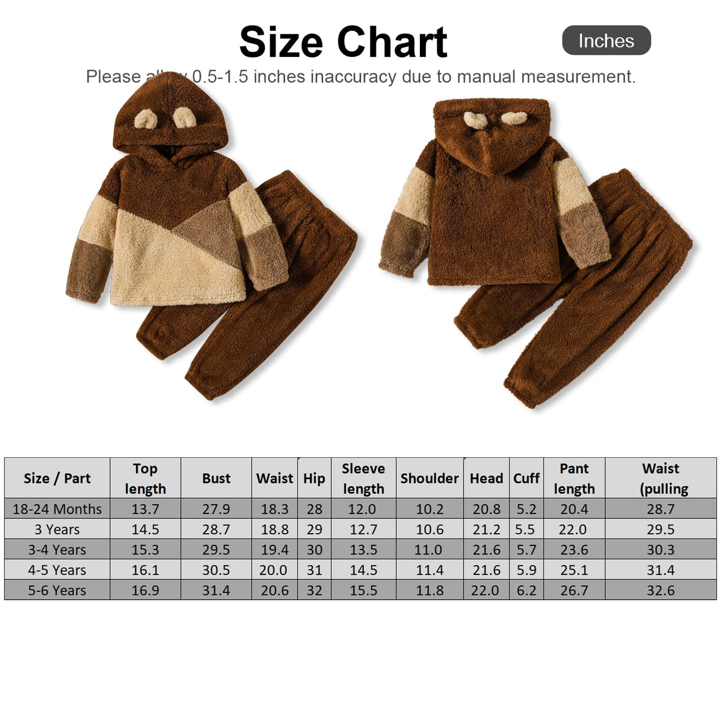 Toddler Fleece Hoodie Colorblock Sweatshirt with Ear Fall Winter Clothing Sets