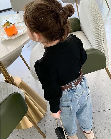 Toddler Baby Girl Basic Solid Turtleneck T-Shirt Blouse Top Kid Puff Long Sleeve Pullover Girl