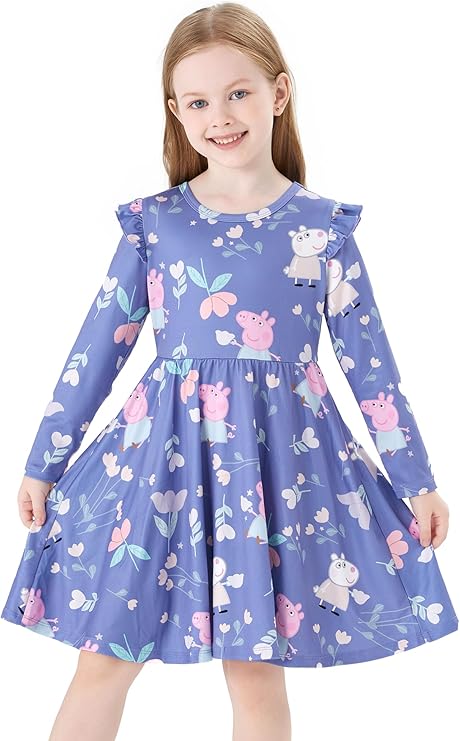 Dress Toddler Girls Dresses Ruffle Long Sleeve Floral Figure Print Fall Casual Dress Pink for Birthday Party