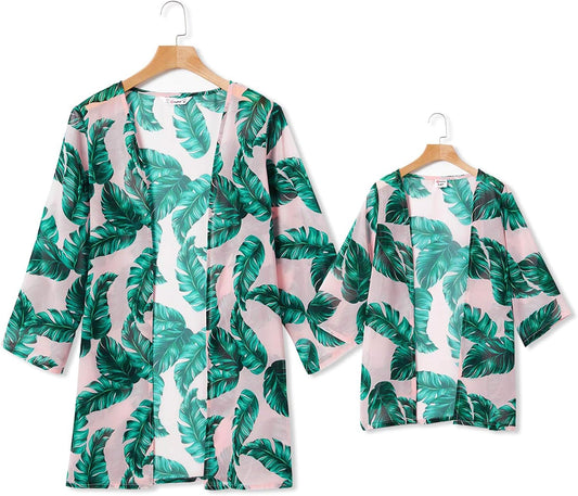 Cover up Leaves Printed Chiffon Cardigan