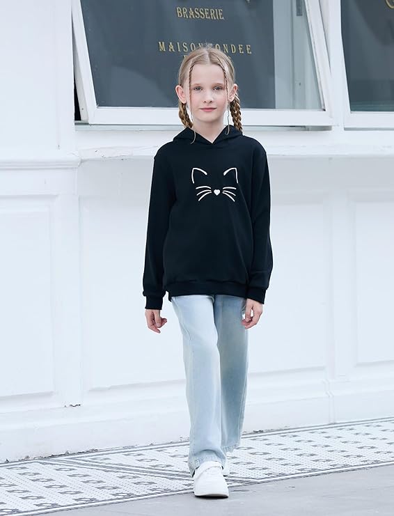 Girls Graphic Hoodies Long Sleeve Cartoon Print Pullover Hooded Sweatshirt Cute Casual Tops for Girl