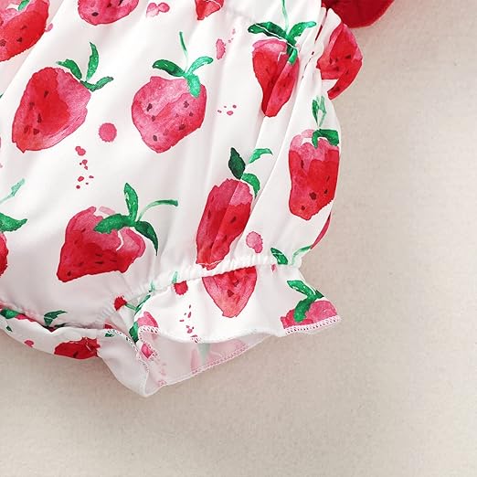 Baby Girls Strawberry Print Ruffle Romper with Matching Headband