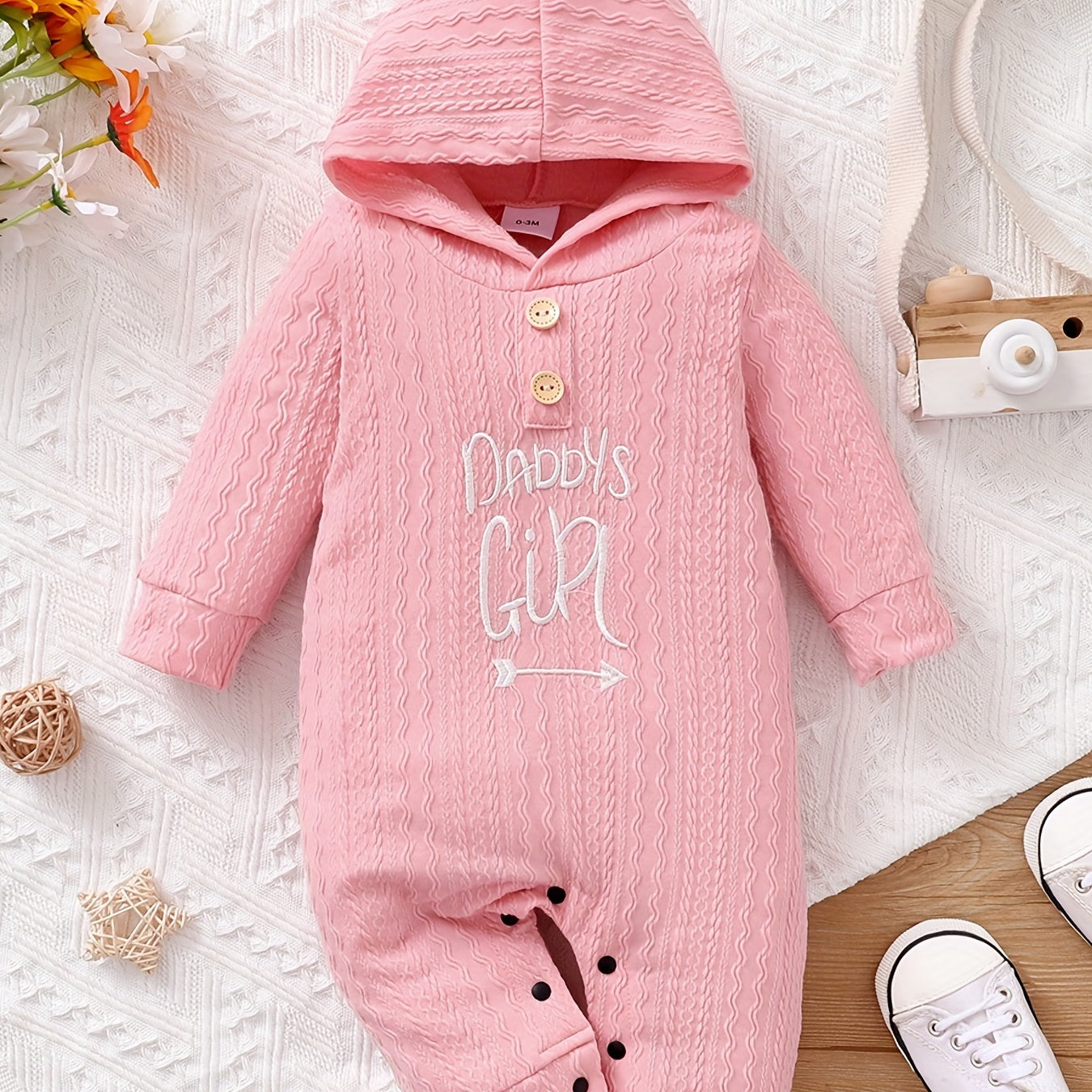 Daddy's Girl Waffle Texture Hooded Romper