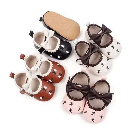 New Baby Shoes Cute Bowknot Infant Girls Princess Dress Shoes Spring Autumn Newborn Girls Crib Shoes PU First Walkers -S
