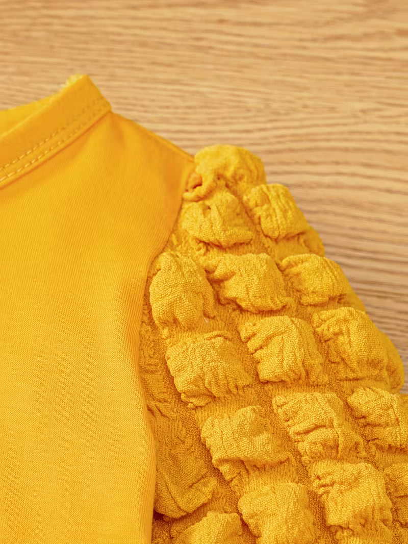 Casual T-Shirts with Bubble Sleeves and Round Neck for Girls