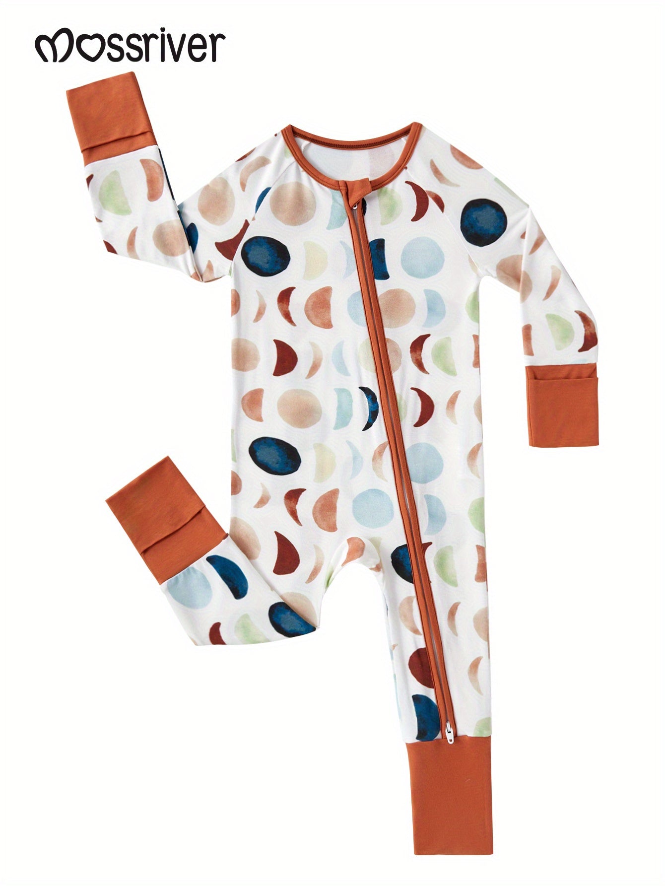 Organic Bamboo Zip Pajamas – Colorful Moon Print Sleepwear for Kids