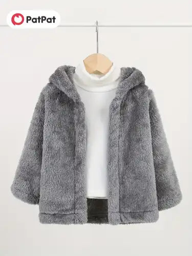 Basic Solid Color Polar Fleece Hooded Coat