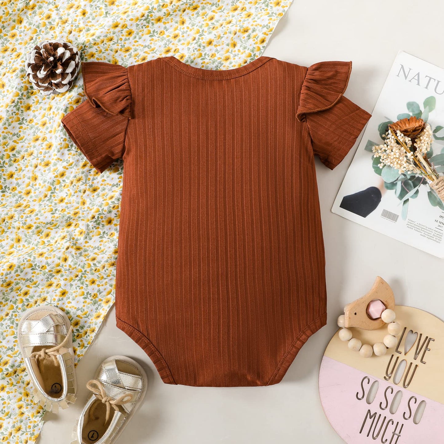 Ruffle Short Sleeve One-Pieces Romper Letter Print