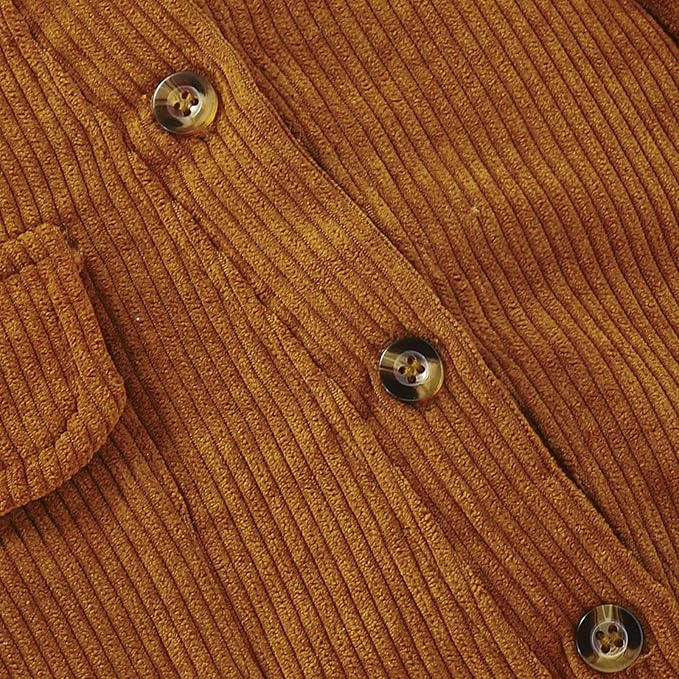 Winter Long Sleeve Corduroy Romper Solid Color Button Down Jumpsuit