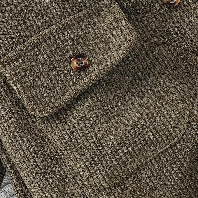 Winter Long Sleeve Corduroy Romper Solid Color Button Down Jumpsuit