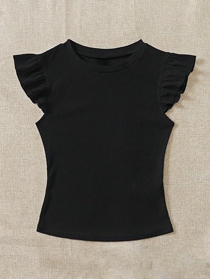 Casual Ruffle Trim Cap Sleeve Shirt