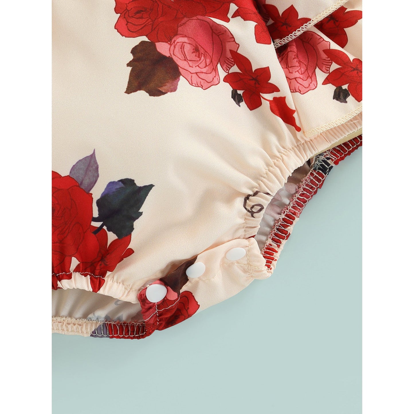 Girls Two-Piece Outfits, Flower Print Flying Sleeve Square Neck Bodysuit and  Decorative Bow Headband