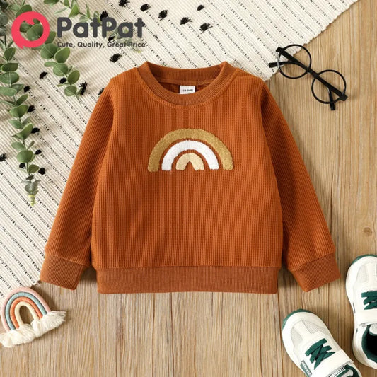 Toddler Girl/Boy Rainbow Embroidered Waffle Sweatshirt