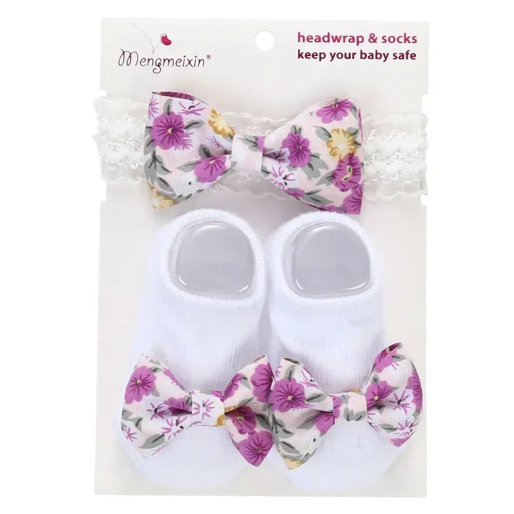 Baby Sock Headband Set Multi white