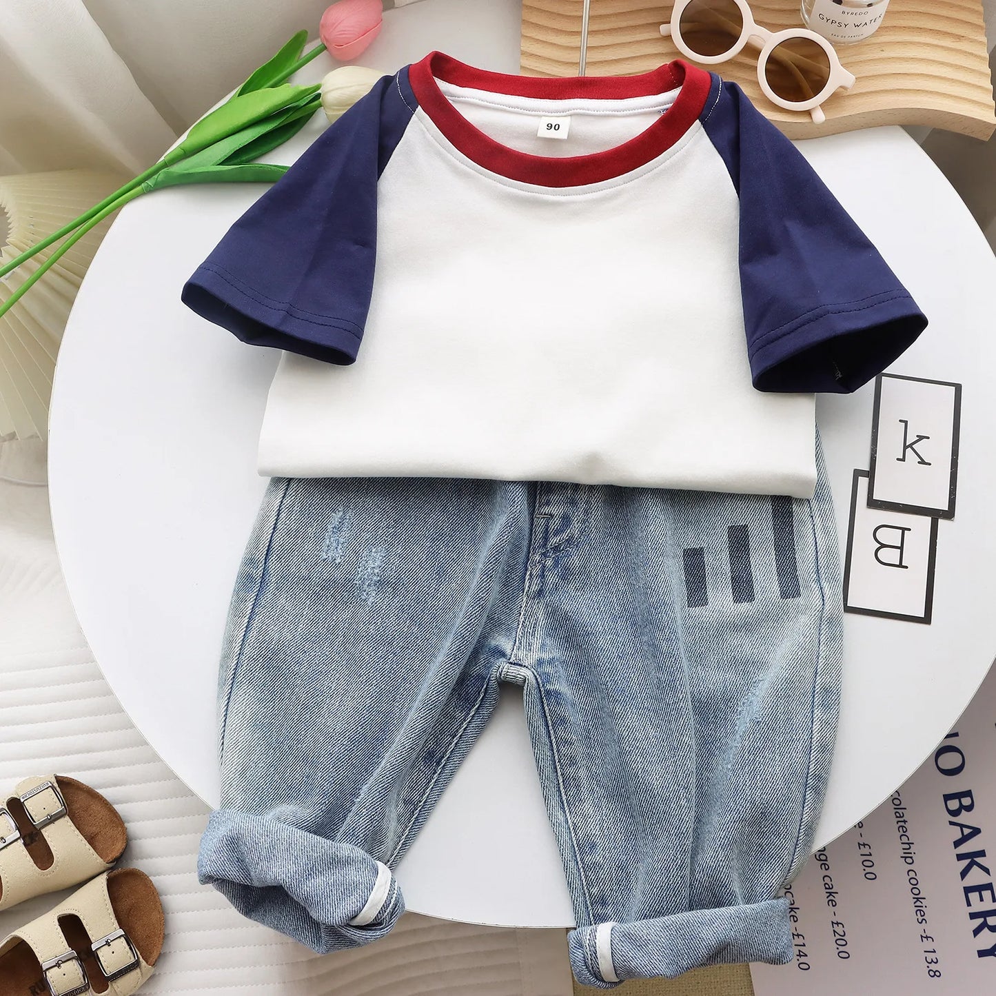 T-shirt Colored Sleeves Cotton