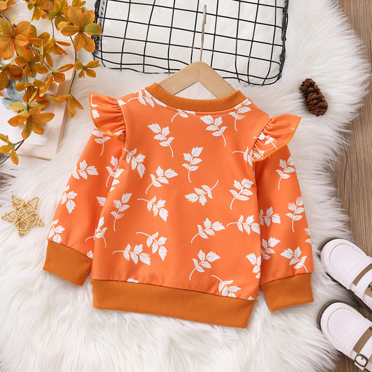 Winter Floral Print Ruffle Long-Sleeve Sweatshirt