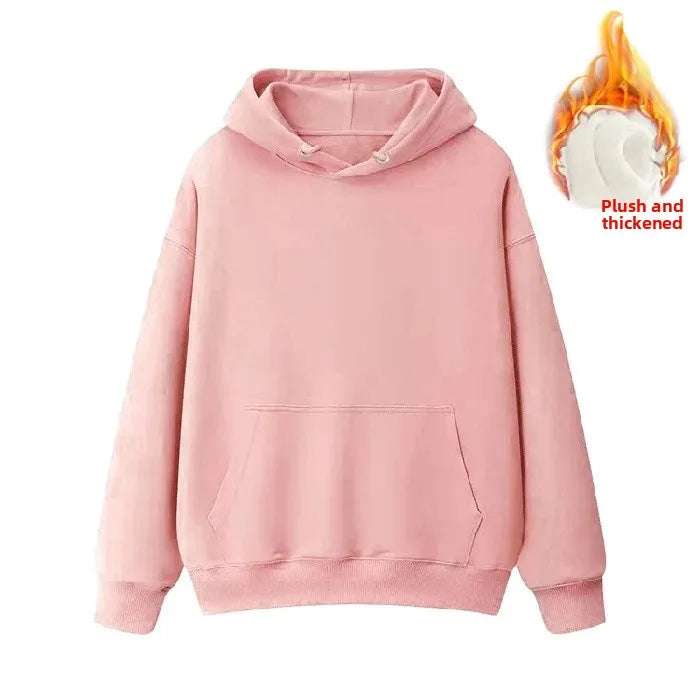 solid color versatile hooded sweatshirt couple simple pullover loose top