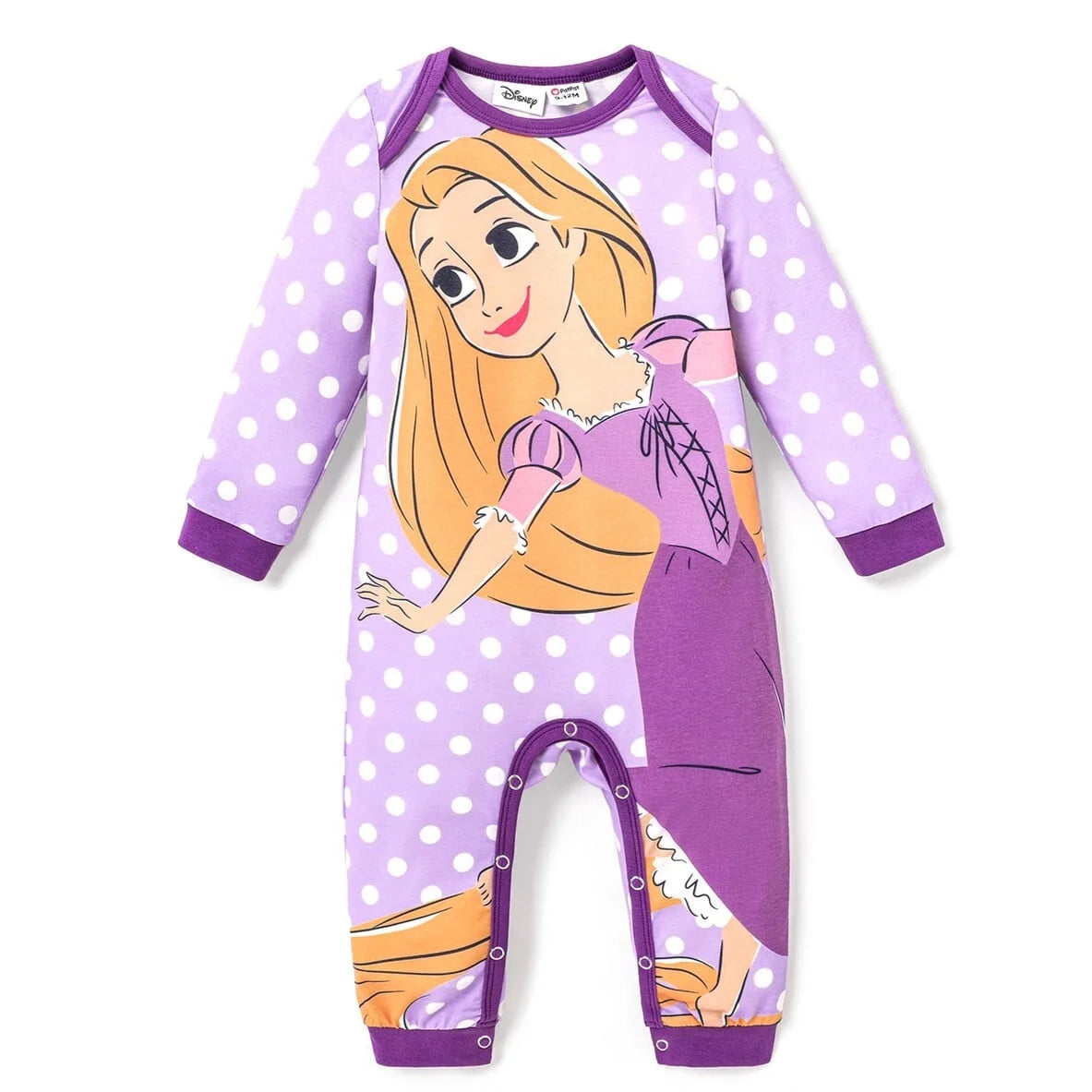 Disney Princess Baby Girls Long Sleeves Rompers Naia Graphic and Polka Dots