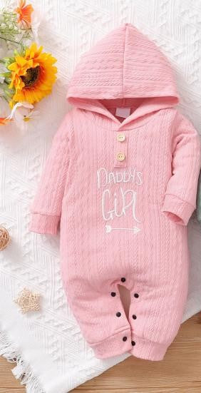 Daddy's Girl Waffle Texture Hooded Romper, Casual Long Sleeve Jumpsuit for Baby Girl and Boy, Ideal for Spring and Autumn, as a Gift