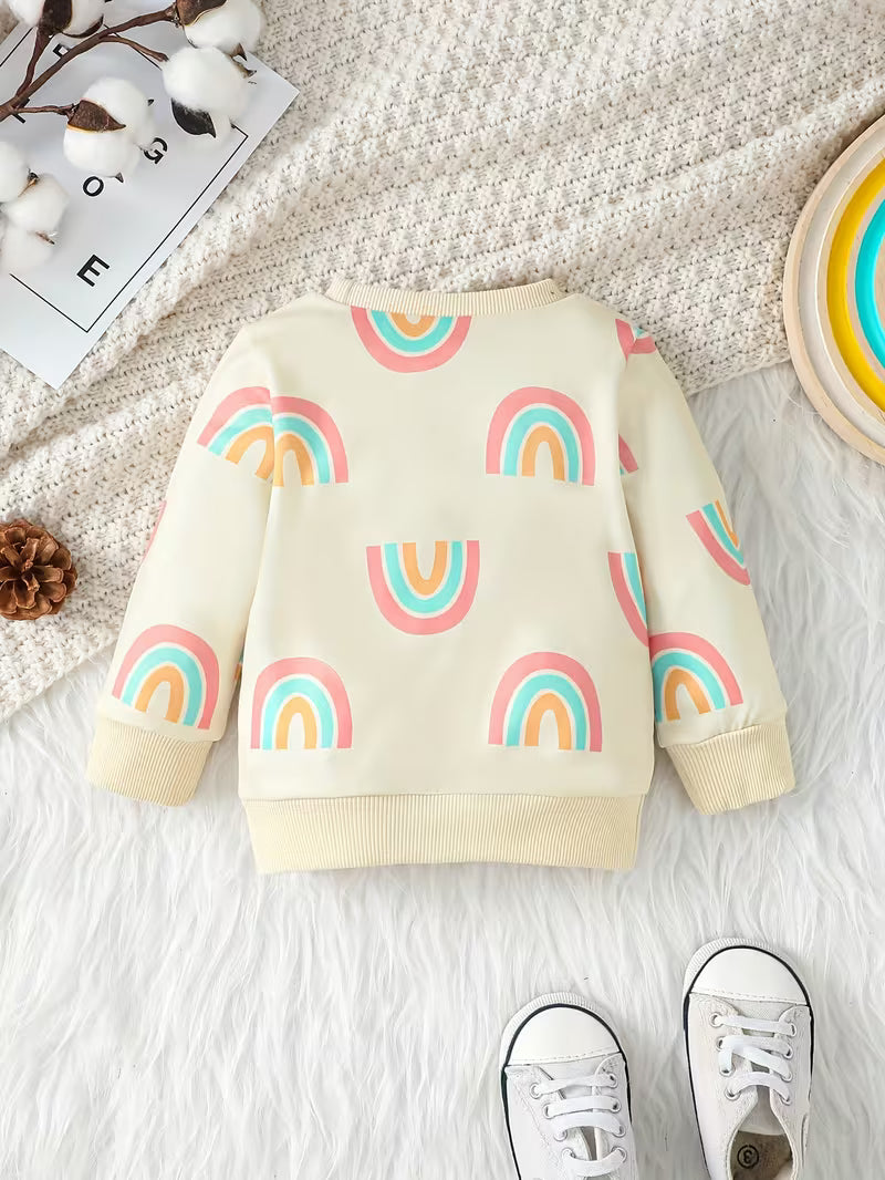 Casual Sweatshirt with Round Neck and Rainbow Print for Girl