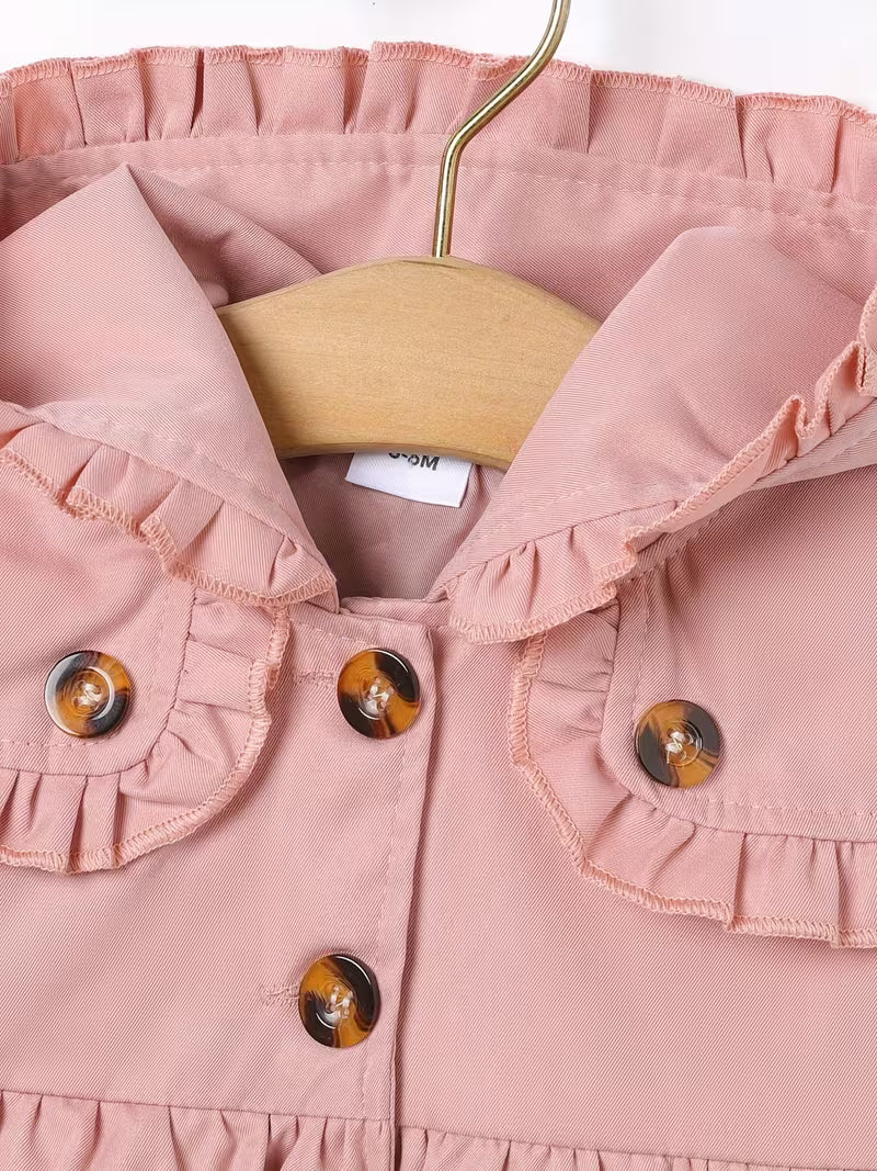 Adorable autumn/winter jacket for little girls: cute long-sleeved button-up coat with layered ruffle trim!