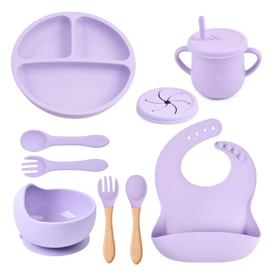 baby silicone tableware set with cartoon dolphin dinner set 9pieces -H