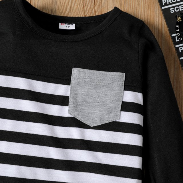 Toddler Boy Stripe Splice Chest Pocket Decor Long-sleeve Tee for boy