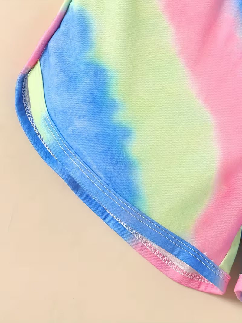 Girls Fashion Casual Shorts Tie Dye Graphic Floral & Butterfly Print Short Bottoms